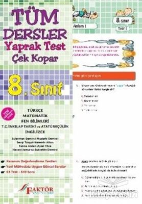 8. Sınıf Tüm Dersler Yaprak Test Çek Kopar - 1