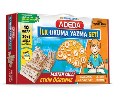 Adeda İlk Okuma Yazma Seti (10 Kitap - 29+1 Parça Ahşap Materyaller) - Adeda Yayıncılık