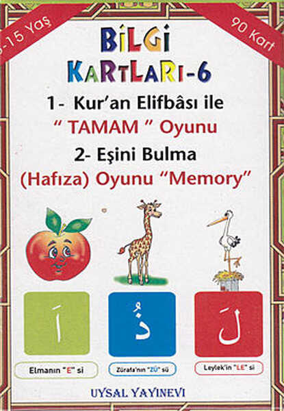 Uysal Yayınevi - Bilgi Kartları 6 - 1. Kur'an Elifbası ile Tamam Oyunu, 2. Eşini Bulma (Hafıza) Oyunu Memory