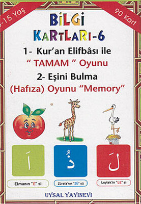 Bilgi Kartları 6 - 1. Kur'an Elifbası ile Tamam Oyunu, 2. Eşini Bulma (Hafıza) Oyunu Memory - Uysal Yayınevi