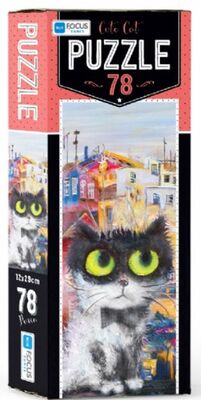 Blue Focus Cute Cat - Puzzle 78 Parça - 1