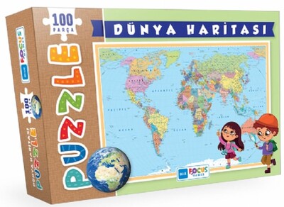 Blue Focus Dünya Haritası - Puzzle 100 Parça - Blue Focus