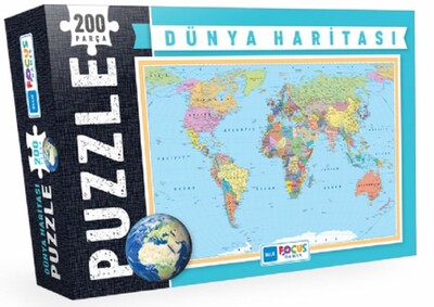 Blue Focus Dünya Haritası - Puzzle 200 Parça - Blue Focus