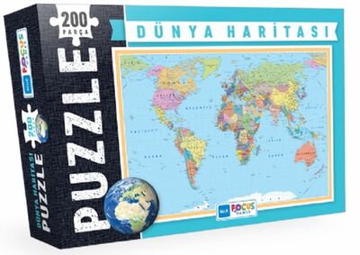Blue Focus Dünya Haritası - Puzzle 200 Parça - 1