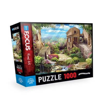 Blue Focus Old Houses And Flowers - Puzzle 1000 Parça - 1