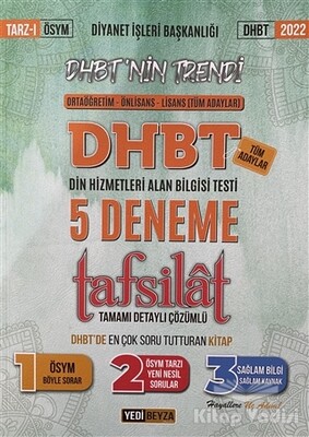 Diyanet İşleri Başkanlığı Örtaöğretim-Önlisans-Lisans(Tüm Adaylar) DHBT Din Hizmetleri Alan Bilgisi Testi 5 Deneme - Yedi Beyza Yayınları