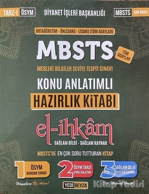 Diyanet İşleri Başkanlığı Örtaöğretim-Önlisans-Lisans(Tüm Adaylar) MBSTS Mesleki Bilgiler Seviye Tespit Sınavı Konu Anlatımlı Hazırlık Kitabı - Yedi Beyza Yayınları