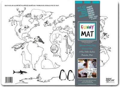 Funny Mat - Hayvanlar Alemi Dünya Dilsiz Haritası - Küçük 33,5x48cm - Akademi Çocuk