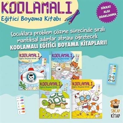 Kodlamalı Eğitici Boyama Kitabı 4-6 Yaş (4 Kitap Takım) - Sincap Kitap