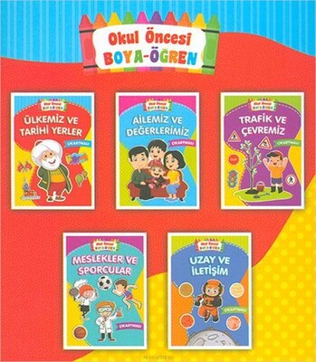 Okul Öncesi Boya Öğren Seti Çıkartmalı (5 Kitap Takım) - Ema Çocuk