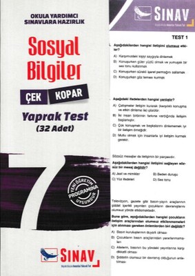 Sınav 7. Sınıf Sosyal Bilgiler Çek Kopar Yaprak Test (Yeni) - Sınav Dergisi Yayınları